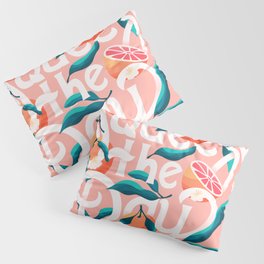 Squeeze The Day Lettering Illustration With Oranges VECTOR Pillow Sham