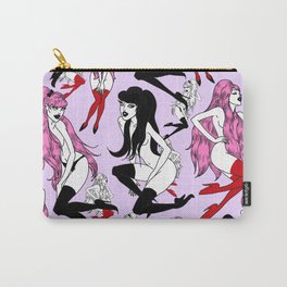Pink Black Vamp Paradise Carry-All Pouch | Girls, Erotic, Women, Lovely, Drawing, Pop, Blackhaired, Stockings, Pinkhaired, Digital 