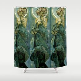 Alphonse Mucha "The Moon and the Stars Series: The Moon" Shower Curtain