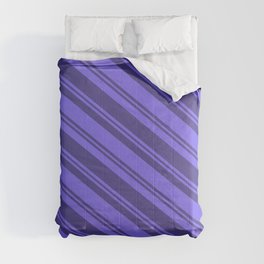 [ Thumbnail: Medium Slate Blue and Dark Slate Blue Colored Lined/Striped Pattern Comforter ]