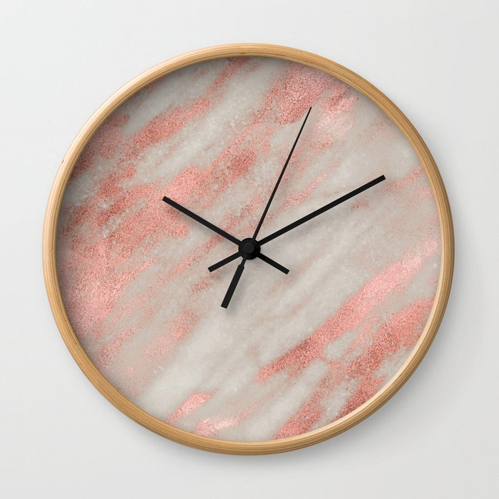 Smooth rose gold on gray marble Wall Clock