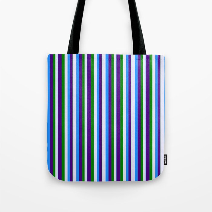 Blue, Lavender, Green, and Indigo Colored Pattern of Stripes Tote Bag
