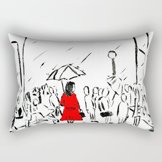 The Girl In The Red Rain Coat (Part 1) Fine Art Acrylic Painting Rectangular Pillow