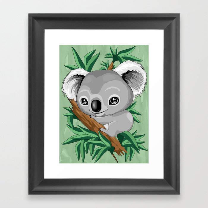 Koala Baby on the Eucalypt Branch Framed Art Print