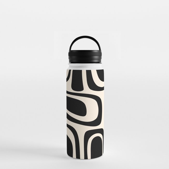Palm Springs - Midcentury Modern Abstract Pattern in Black and Almond Cream  Water Bottle