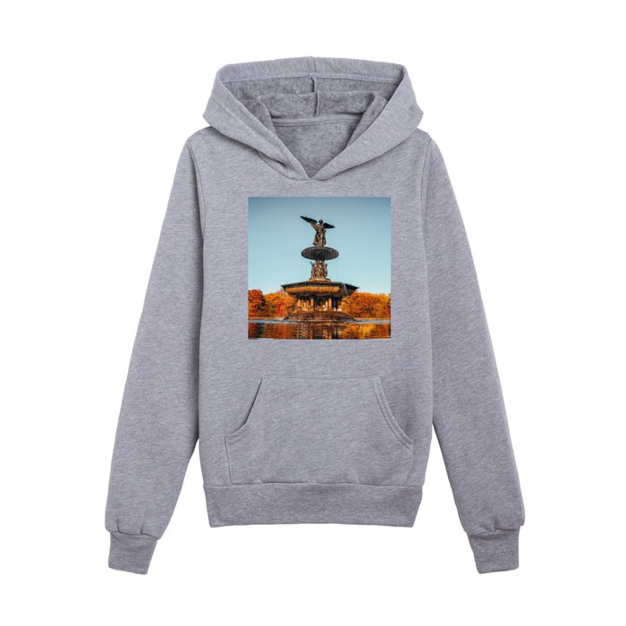 Autumn Fall in Central Park and Bethesda Fountain in New York City Kids Pullover Hoodie