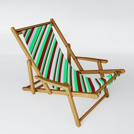 [ Thumbnail: Green, Maroon & Lavender Colored Striped/Lined Pattern Sling Chair ]