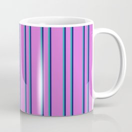 [ Thumbnail: Orchid, Midnight Blue, and Light Sea Green Colored Striped Pattern Coffee Mug ]
