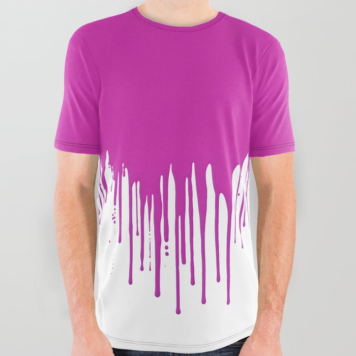 Pink and White Dripping Paint All Over Graphic Tee