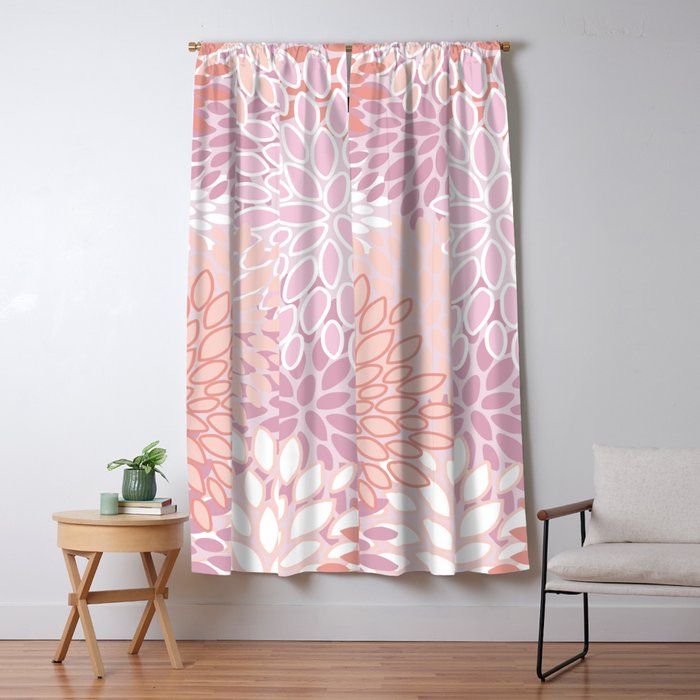 Flower Petals Pattern Coral Peach Pink Blackout Curtain By
