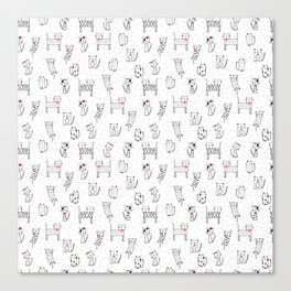 Funny cats with red bows and heart Canvas Print