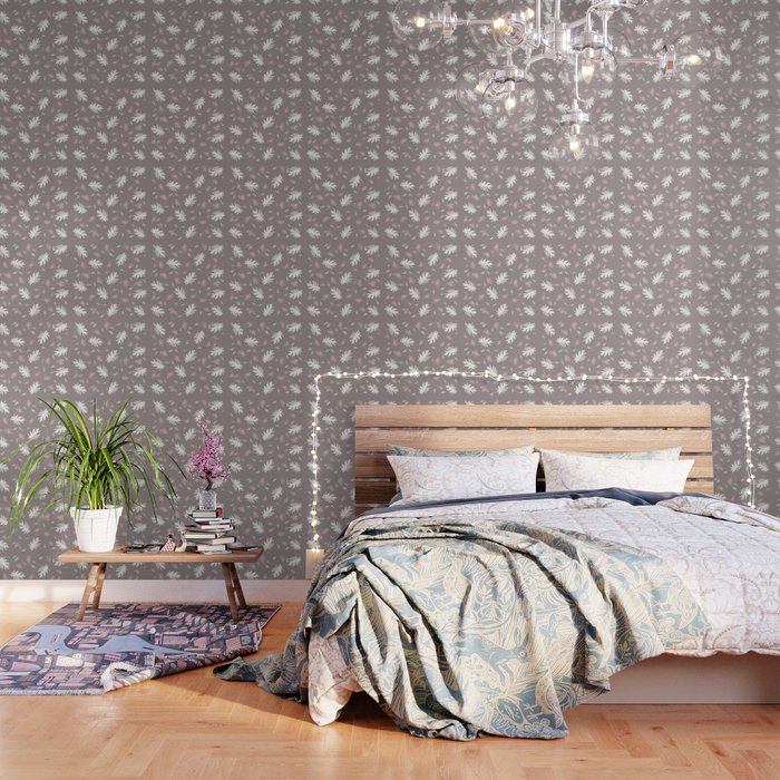 Palms Pattern Brown Tan Pink White Light Grey Autumn Fall Tropical Society6 Wallpaper By Designeddreams