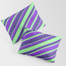 [ Thumbnail: Purple, Dark Slate Blue & Green Colored Striped/Lined Pattern Pillow Sham ]