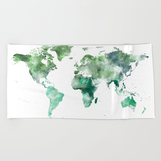 World Map Emerald Green Earth Beach Towel