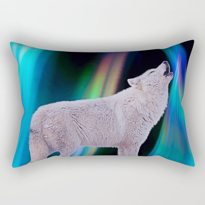 Aurora Borealis Wolf Song Rectangular Pillow