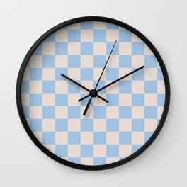 Checkered Pattern Clear Sky Blue and Perfectly Pale Rose Pink Wall Clock