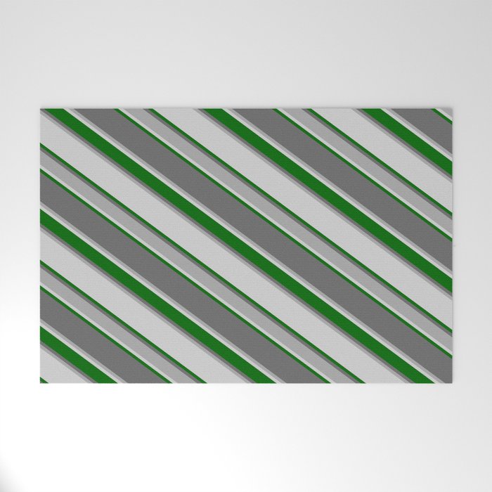 Dim Grey, Dark Grey, Light Gray, and Dark Green Colored Stripes/Lines Pattern Welcome Mat