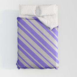 [ Thumbnail: Light Gray & Medium Slate Blue Colored Stripes Pattern Comforter ]