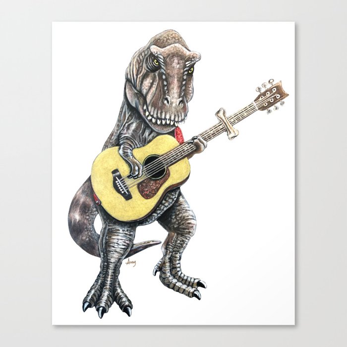 "Caposaurus" - T-Rex Dinosaur Guitarist Canvas Print