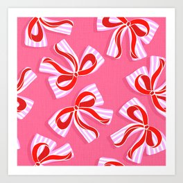 Ditsy Kitsch Ribbons and bows 2. Watermelom Pink and Red Art Print