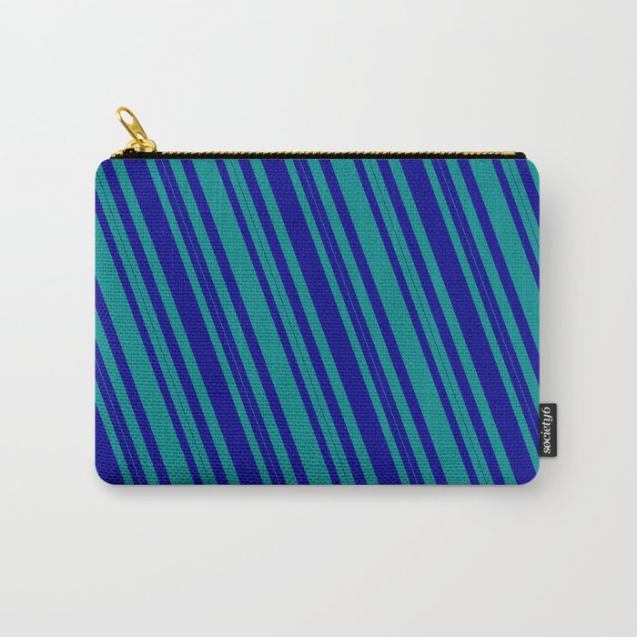 Dark Blue and Dark Cyan Colored Lined/Striped Pattern Carry-All Pouch