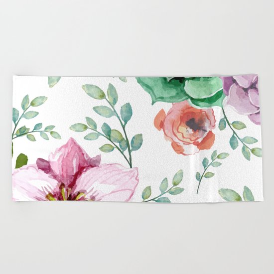 FLOWERS WATERCOLOR Beach Towel