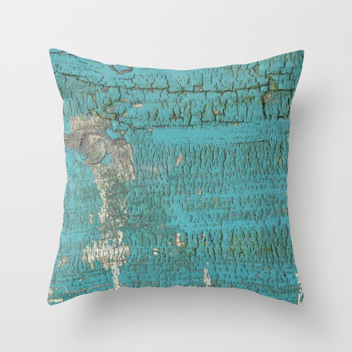 Rustic Wood with Bright Turquoise Paint Weathered Aged to perfection Throw Pillow