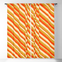 [ Thumbnail: Red, Beige, and Goldenrod Colored Lined Pattern Blackout Curtain ]
