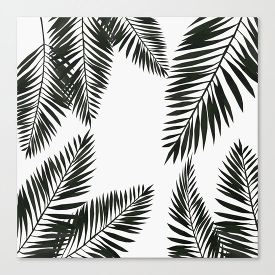 Black Watercolor Tropical Leaves Canvas Print