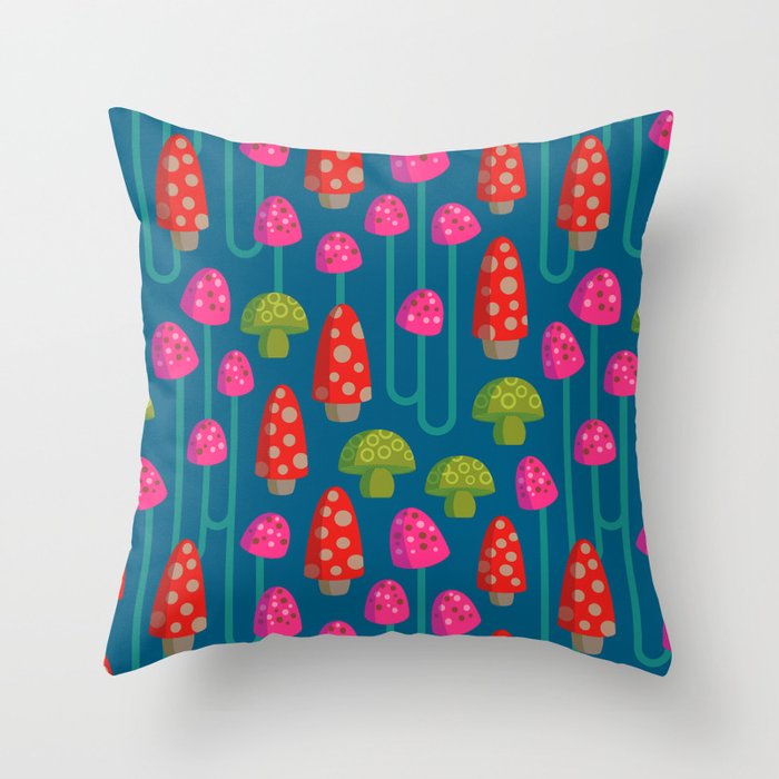 FOREST BIOME MAGIC MUSHROOMS Psychadelic Playful Spotted Toadstools - UnBlink Studio by Jackie Tahara Throw Pillow