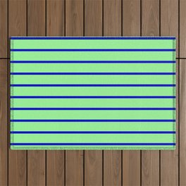 [ Thumbnail: Green & Blue Colored Lines Pattern Outdoor Rug ]