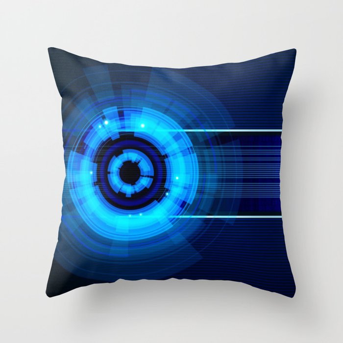 Blue Neon Light Circles Throw Pillow