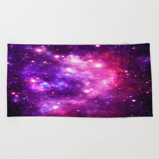 Purple Pink Galaxy Nebula Beach Towel