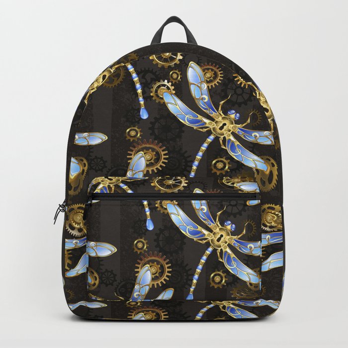 Steampunk Seamless with Mechanical Dragonflies Backpack