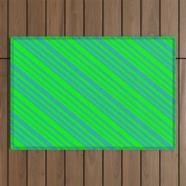 [ Thumbnail: Lime & Light Sea Green Colored Lined Pattern Outdoor Rug ]