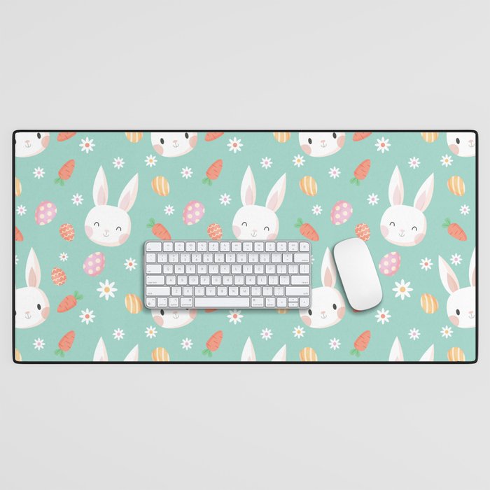 Happy Easter Pattern With Bunny And Carrot Desk Mat