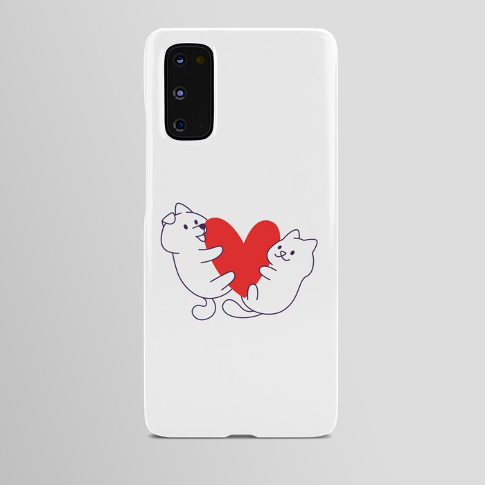 Cat and dog hugging heart Android Case