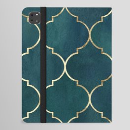 Emerald Golden Moroccan Quatrefoil Pattern II iPad Folio Case