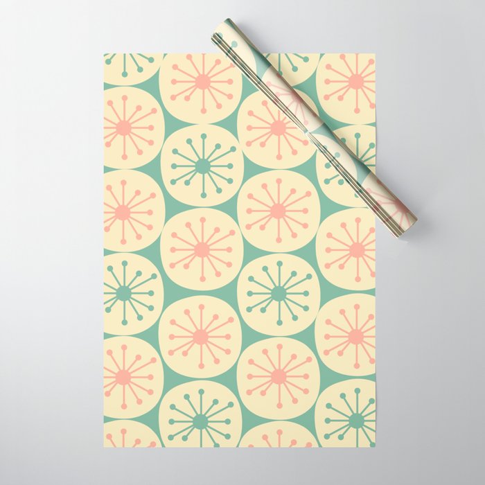 Atomic Dots Midcentury Modern Retro Pattern in 50s Blush Pink, Cream, and Mint Wrapping Paper