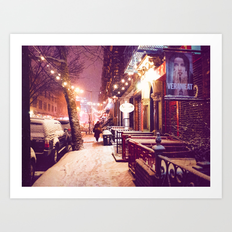 Winter Night With Snow In The East Village New York City Art Print