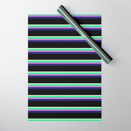 [ Thumbnail: Beige, Green, Orchid, Midnight Blue, and Black Colored Lined Pattern Wrapping Paper ]