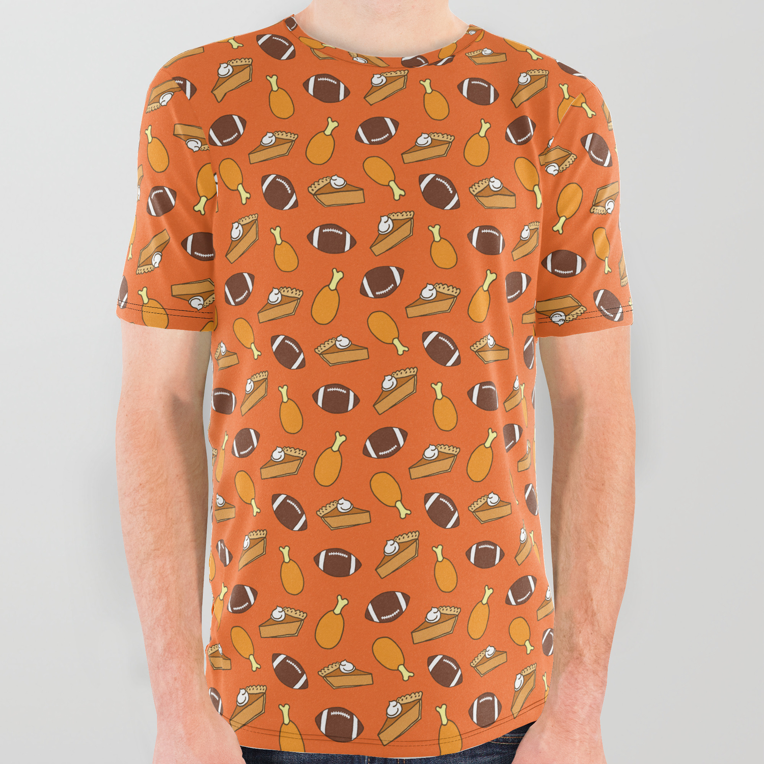 Thanksgiving And Football Pattern All Over Graphic Tee By Artvixen