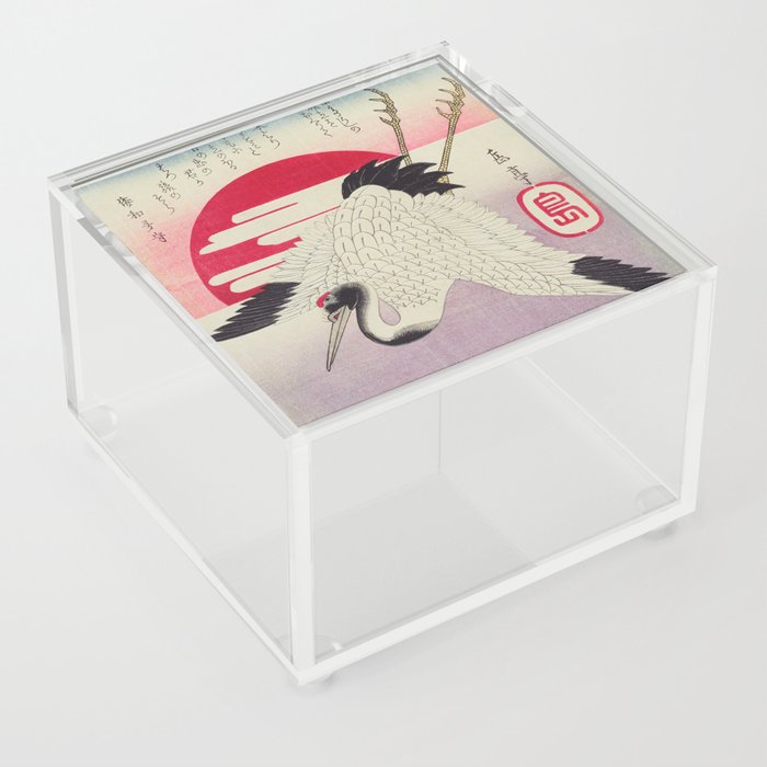 Flying Crane, Rising Sun Woodblock art Acrylic Box