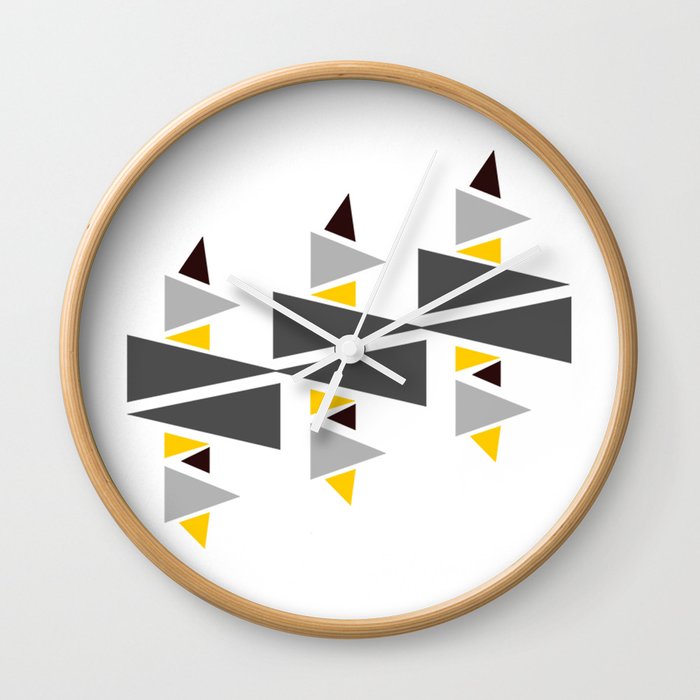 Yellow dark grey triangle illustration Wall Clock by BIOSCALE DECOR