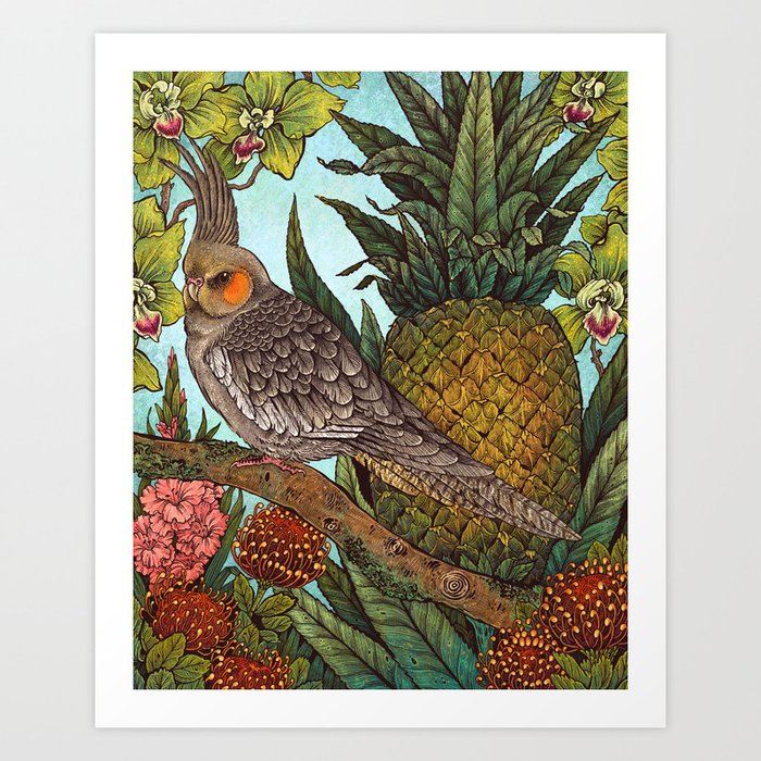 Cockatiel And Pineapple Art Print