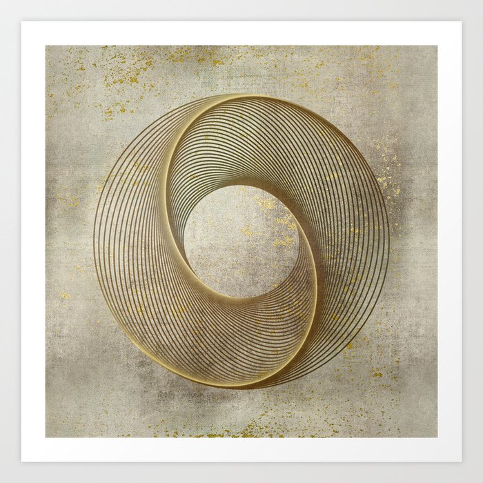 Geometrical Line Art Circle Distressed Gold Art Print
