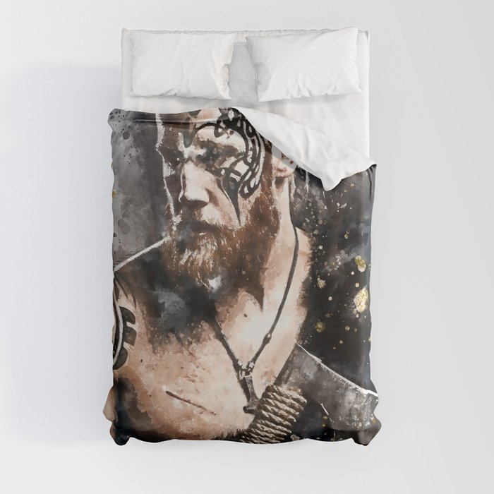 Medieval Warrior Viking with Tattoo Beard and Braids  Duvet Cover