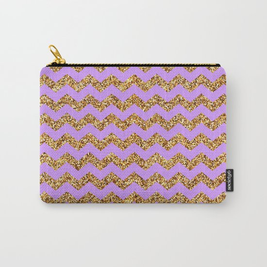 Purple Gold Glitter Chevron Carry-All Pouch