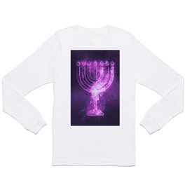 Hanukkah menorah symbol. Menorah symbol of Judaism. Abstract night sky background. Long Sleeve T-shirt