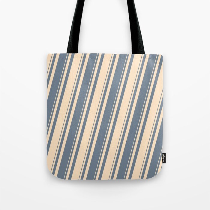 Slate Gray and Bisque Colored Stripes Pattern Tote Bag